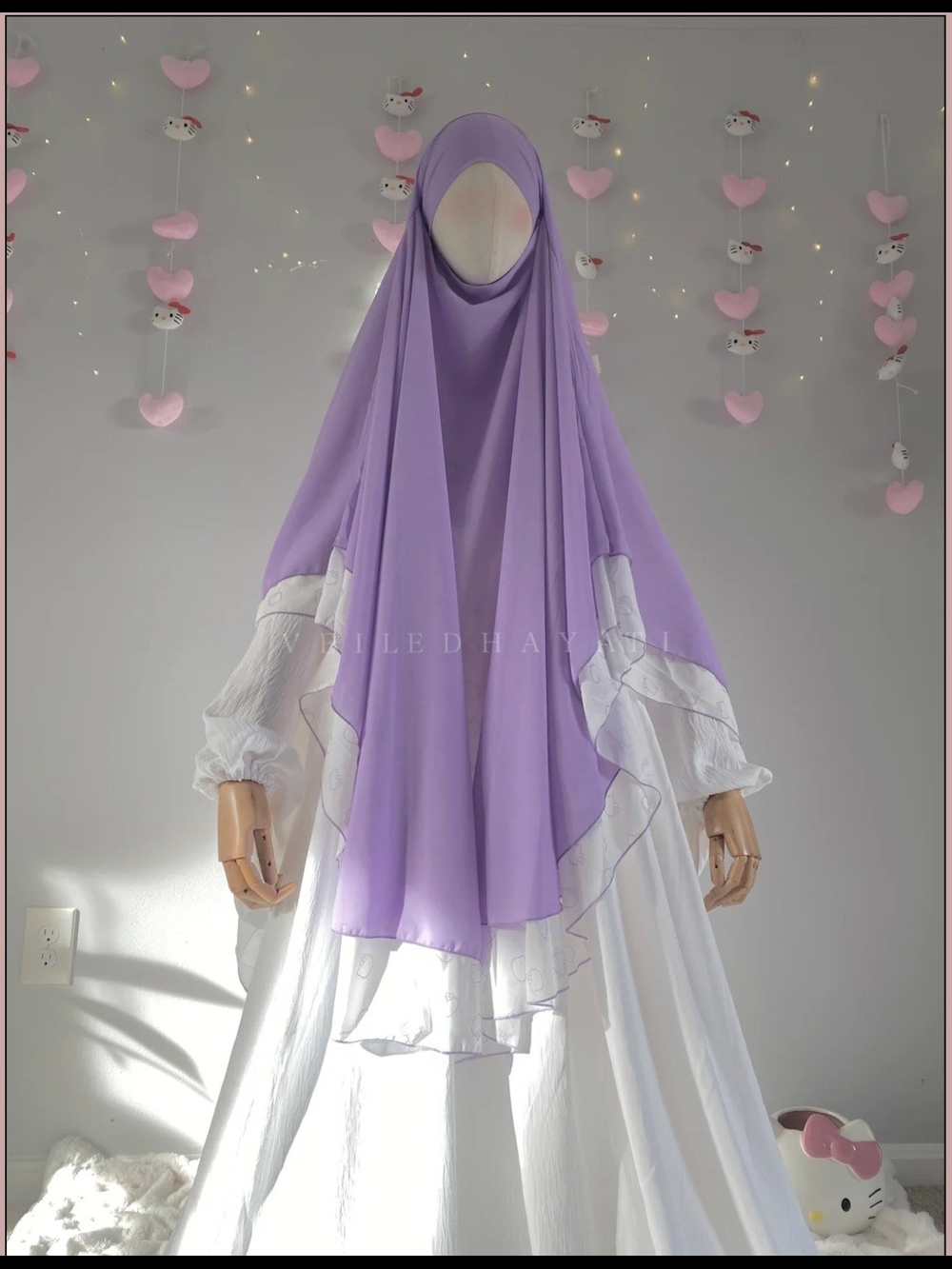 Lavender Two-Tone Layered Hello Kitty Khimar From Veiled Hayati